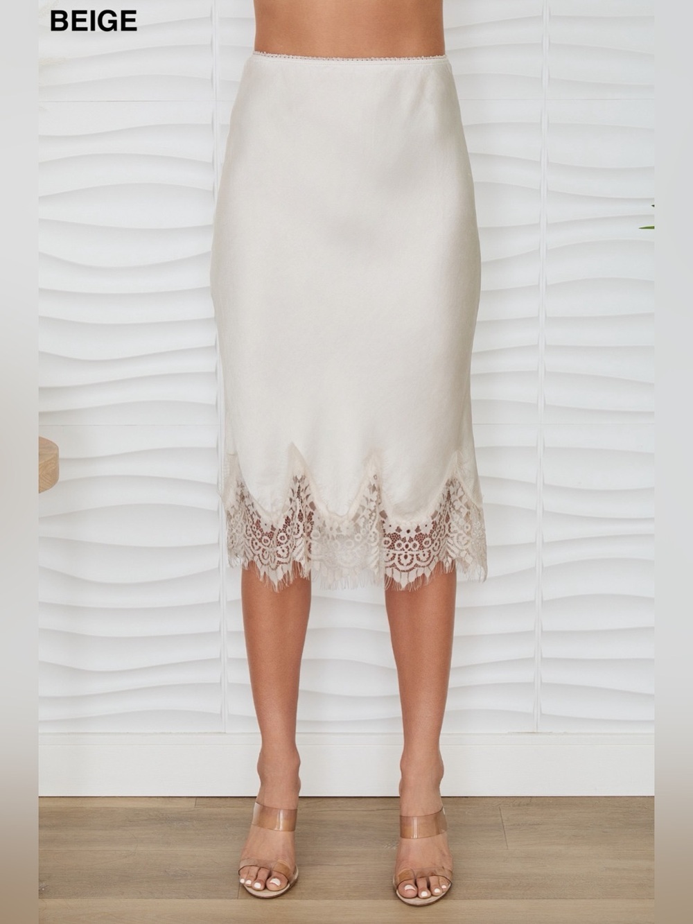 (235003-6292) SILKY VISCOSE MIDI SKIRT WITH LACE HEM